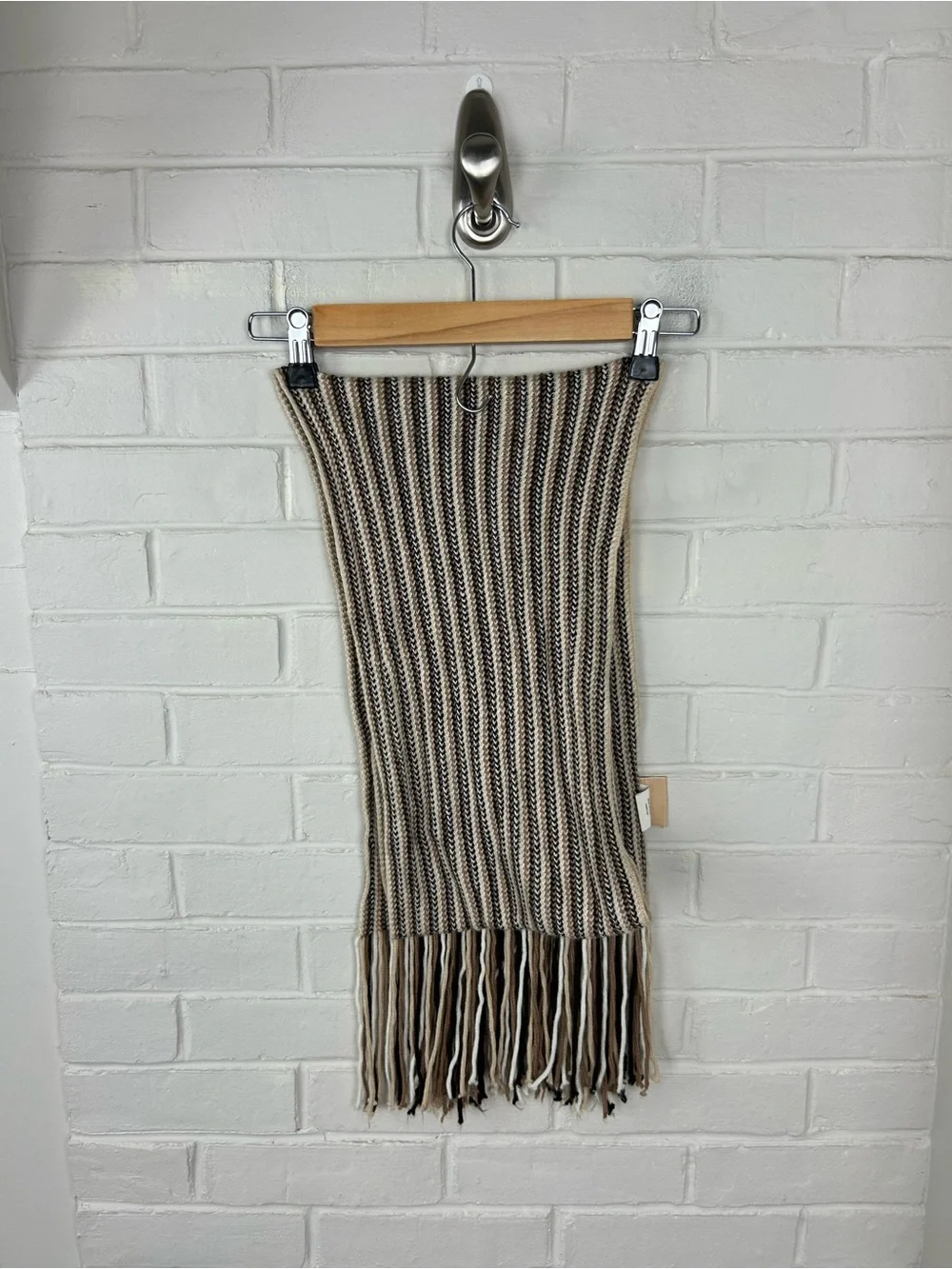 Vintage North Crest Classic Brown Striped Knit Scarf